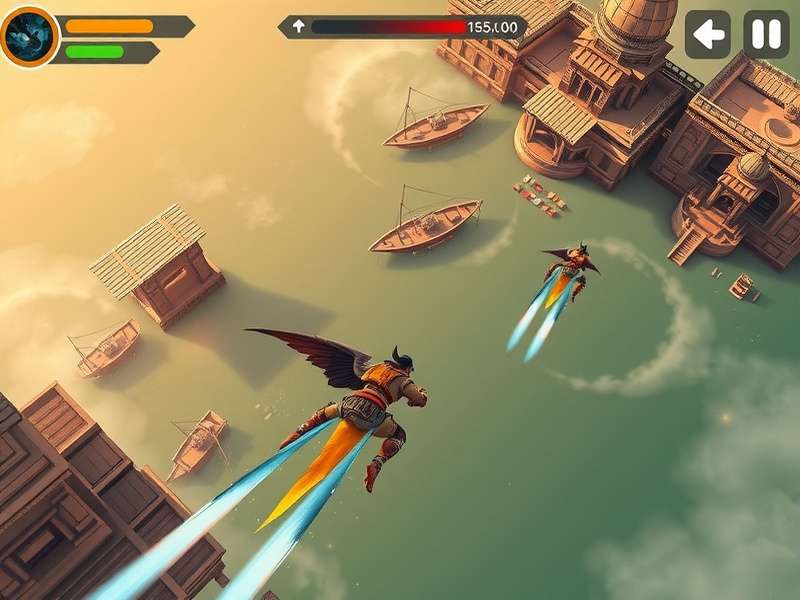 Ganges Brave Flyer game screenshot showing player flying over Ganges river